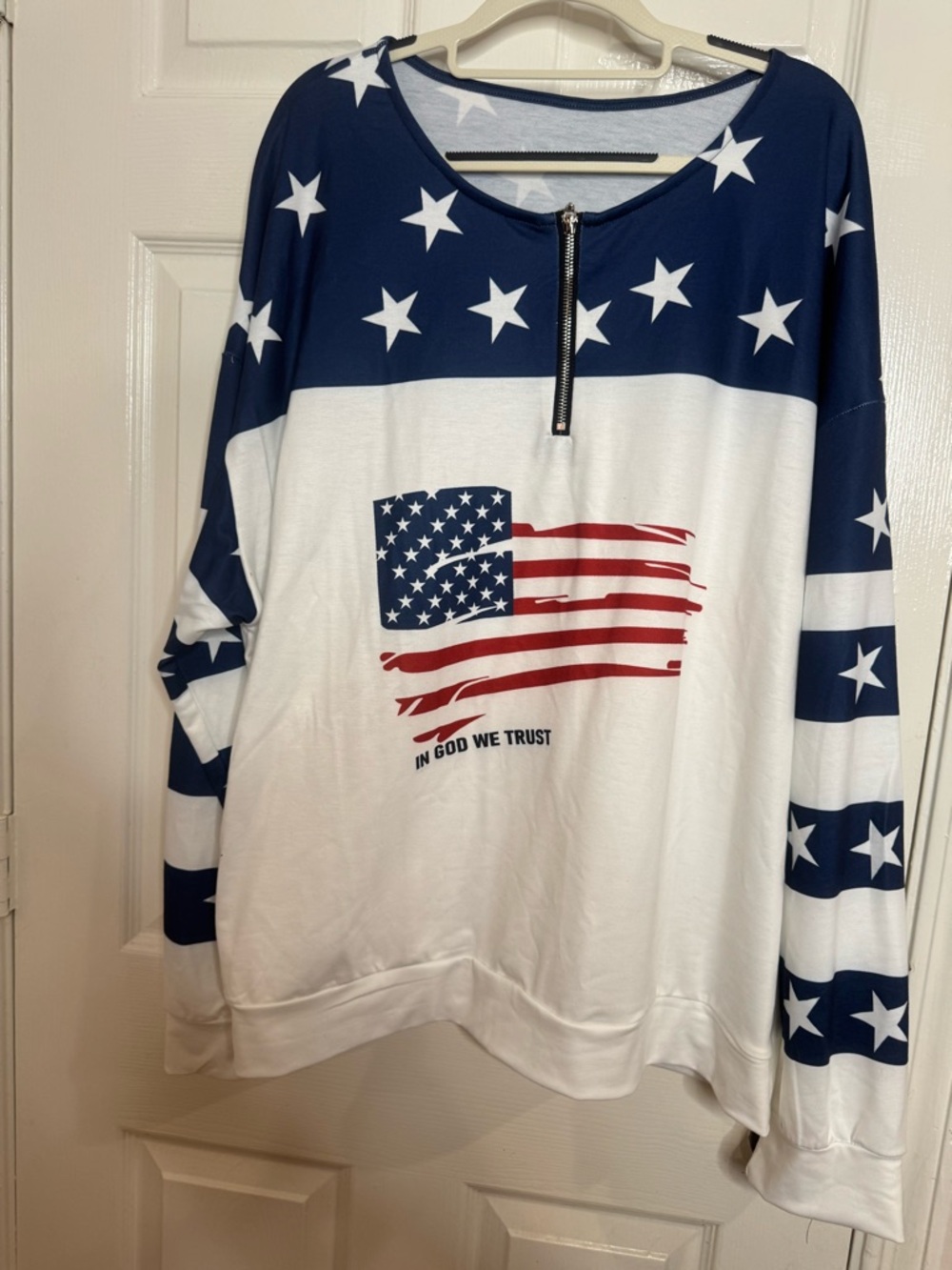 Patriotic V-Neck Star & Flag Sweater - Navy/White/Red
